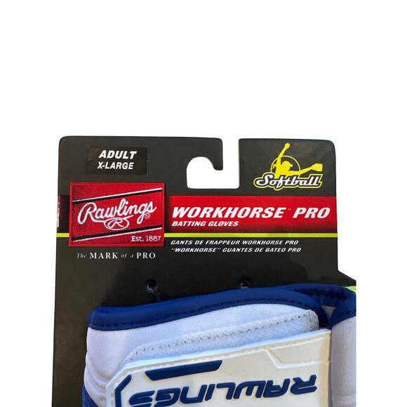 Adult Rawlings Workhorse Batting Gloves Womans Size XL White Blue Softball - Picture 3 of 5